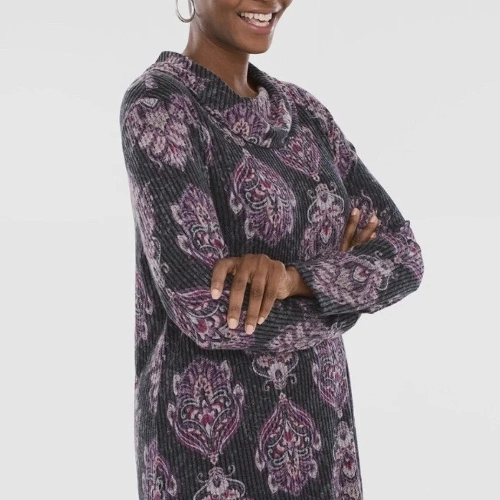 Chicos Zenergy Cozy Medallion Print Cowl Neck Tunic Size 3 - Picture 1 of 5
